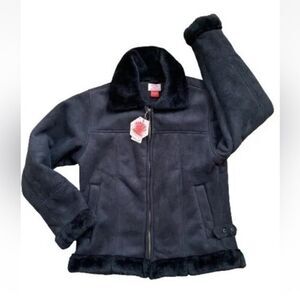 MP Member's Property Women Black Suede Jacket Faux Fur Lined Full Zip Size S NWT